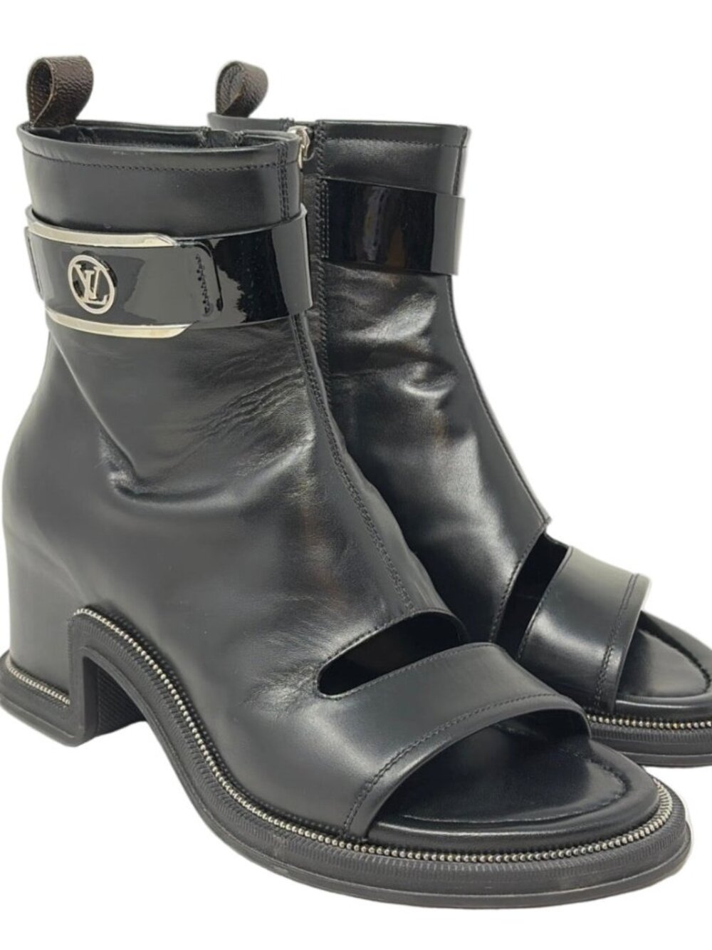 Louis Vuitton-Preloved-Moonlight Open-Toe Black Leather Ankle Boots Sz-40